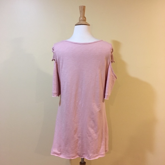 Strappy Cold Shoulder Short Sleeve Blush Pink Top - Picture 4 of 5